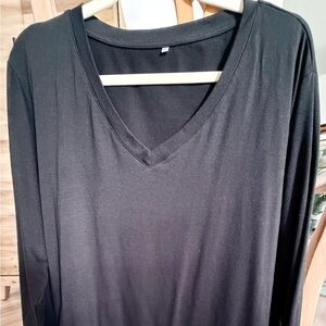 Navy Blue V-Neck Long Sleeve Top